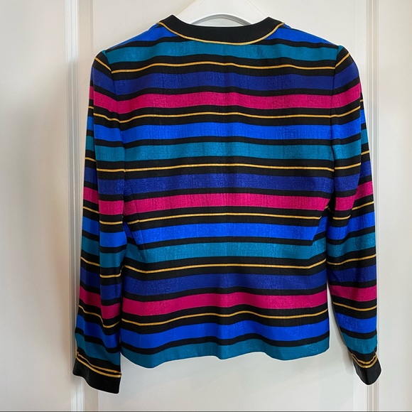 Vibrant Multi-Color Striped Silk Blazer Size 6 - Picture 4 of 8